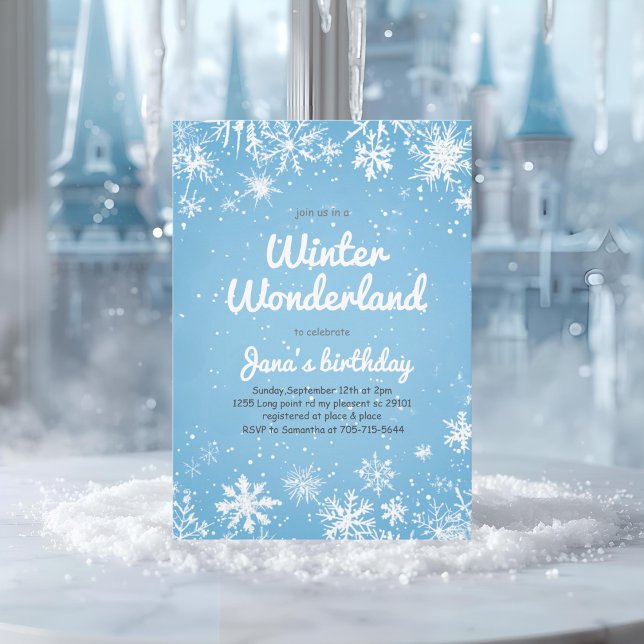 Convites Winter Wonderland Birthday Blue Snowflake (Criador carregado)