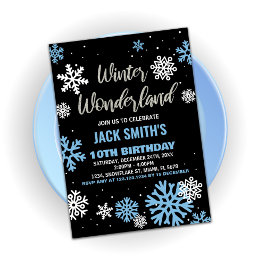 Convites Winter Wonderland Birthday Invances Blue Black