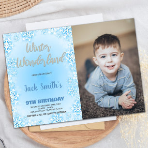 Convites Winter Wonderland Birthday Invances Blue Photo