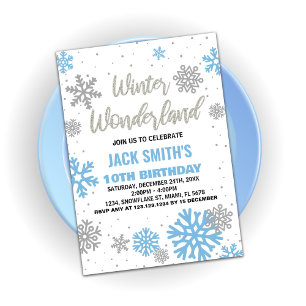 Convites Winter Wonderland Birthday Invances Blue White