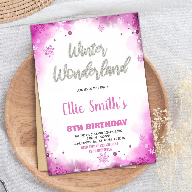 Convites Winter Wonderland Birthday Invances Pink (Winter Wonderland Birthday Invitations Pink)
