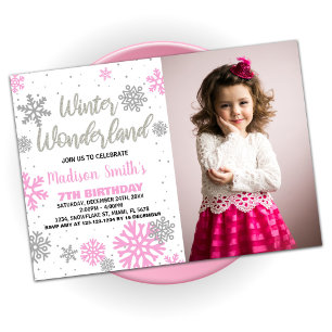 Convites Winter Wonderland Birthday Invances Pink Photo