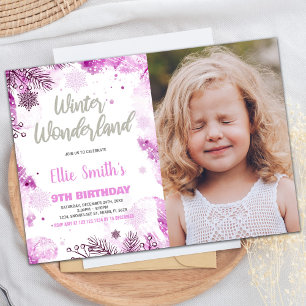 Convites Winter Wonderland Birthday Invances Pink Photo