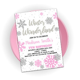 Convites Winter Wonderland Birthday Invances Pink White