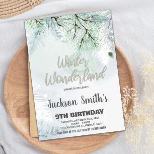 Convites Winter Wonderland Birthday Invents Pine Silver