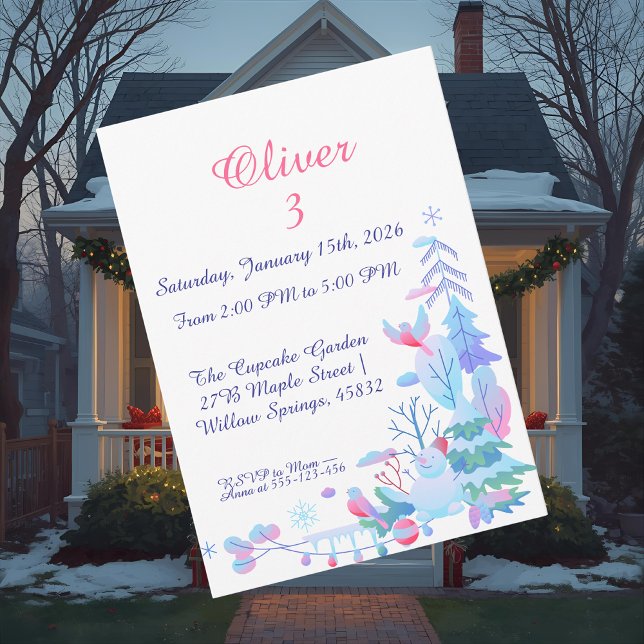 Convites Winter Wonderland Birthday Invitation, Snowman  (Criador carregado)