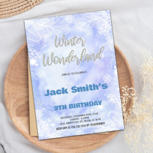 Convites Winter Wonderland Birthday Invoca Blue Silver