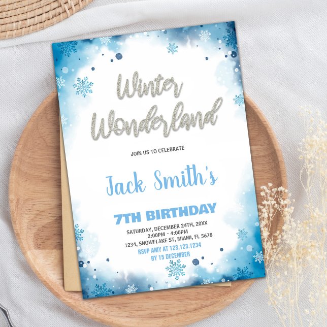 Convites Winter Wonderland Birthday Invoca Nuvem Azul (Winter Wonderland Birthday Invitations Blue Cloud)