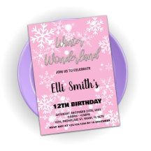 Winter Wonderland Birthday Invoca Prata Rosa