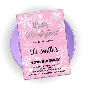 Convites Winter Wonderland Birthday Invoca Prata Rosa