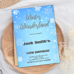 Convites Winter Wonderland Birthday Invoca Silver Blue