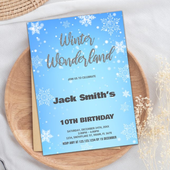 Convites Winter Wonderland Birthday Invoca Silver Blue (Winter Wonderland Birthday Invitations Silver Blue)