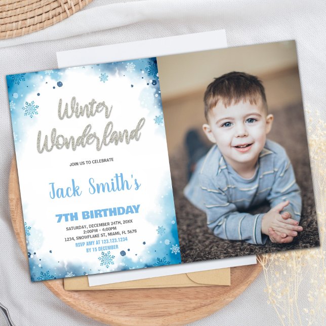 Convites Winter Wonderland Birthday Invtions Blue Photo (Winter Wonderland Birthday Invitations Blue Photo)