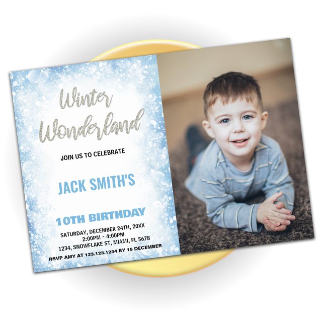 Convites Winter Wonderland Birthday Invtions Blue Photo (Winter Wonderland Birthday Invitations Blue Photo)