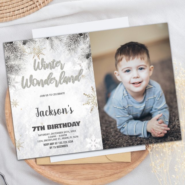Convites Winter Wonderland Birthday Invtions Pine Foto (Winter Wonderland Birthday Invitations Pine Photo)