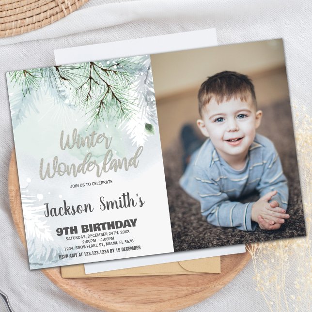 Convites Winter Wonderland Birthday Invtions Pine Foto (Winter Wonderland Birthday Invitations Pine Photo)
