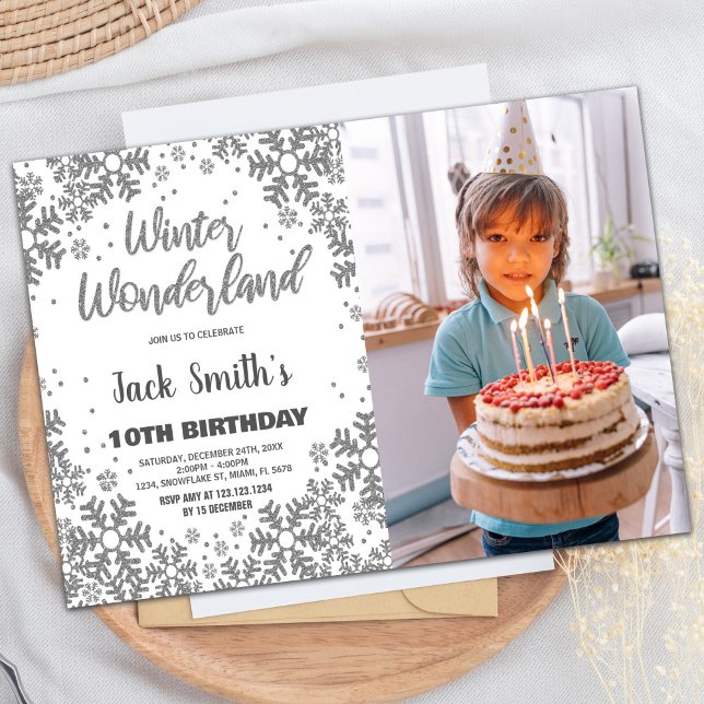 Convites Winter Wonderland Birthday Invtions w Foto (Winter Wonderland Birthday Invitations w Photo)