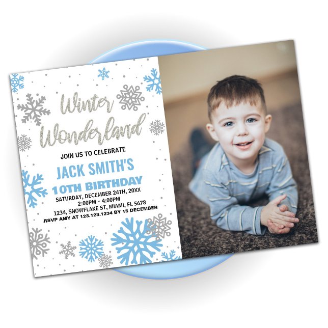 Convites Winter Wonderland Birthday Invtions White Photo (Winter Wonderland Birthday Invitations White Photo)