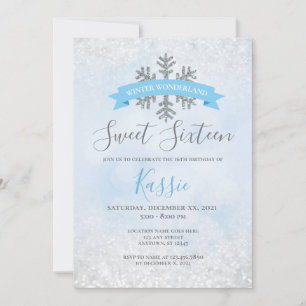 Convites Winter Wonderland Blue Silver Sweet 16 Birthday