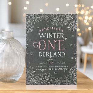 Convites Winter Wonderland Chalkboard First Birthday Invite