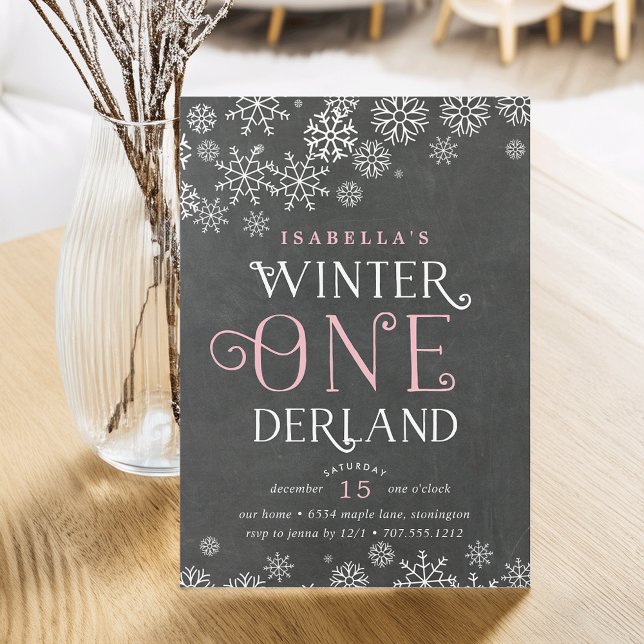 Convites Winter Wonderland Chalkboard First Birthday Invite (Criador carregado)