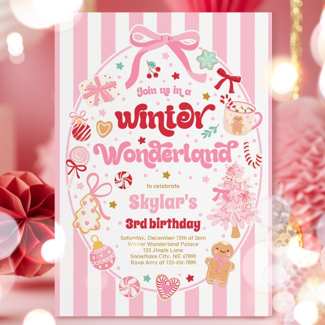 Convites Winter Wonderland Christmas Coquette Bow Birthday (Criador carregado)