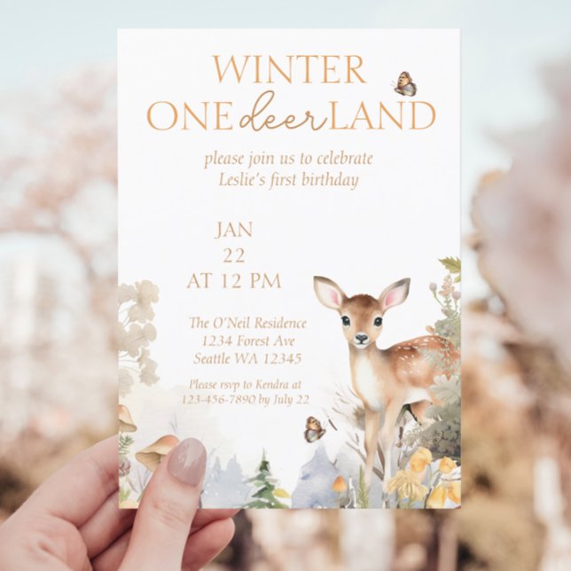 Convites Winter Wonderland Deer First Birday (Criador carregado)