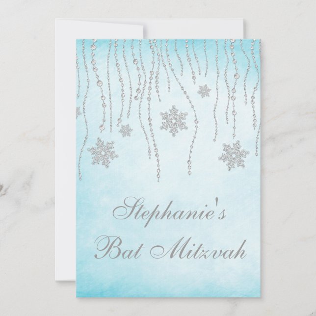 Convites Winter Wonderland Diamond Snowflakes Bat Mitzvah (Frente)
