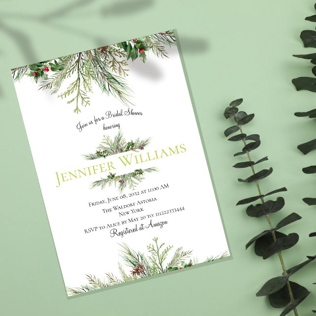 Convites Winter Wonderland Frame Wreath Berry Chá de panela (Criador carregado)