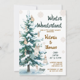 Convites Winter Wonderland Green Neutral Baby Shower