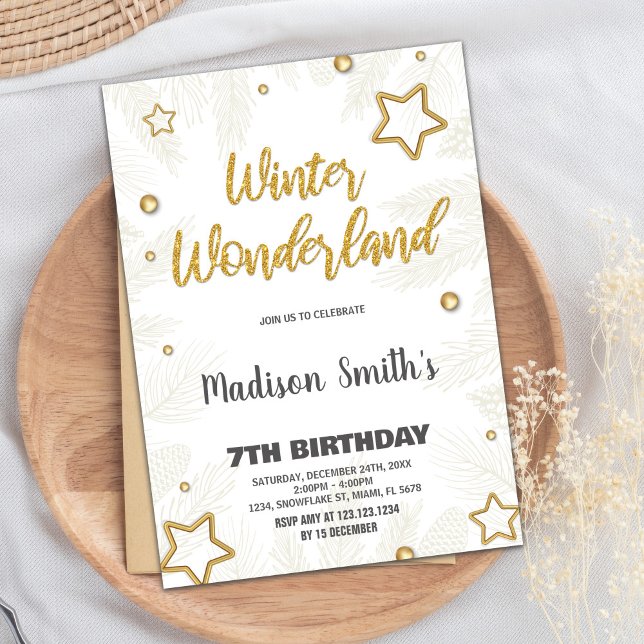 Convites Winter Wonderland Invices Star Dourado Glitter (Winter Wonderland Invitations Star Gold Glitter)
