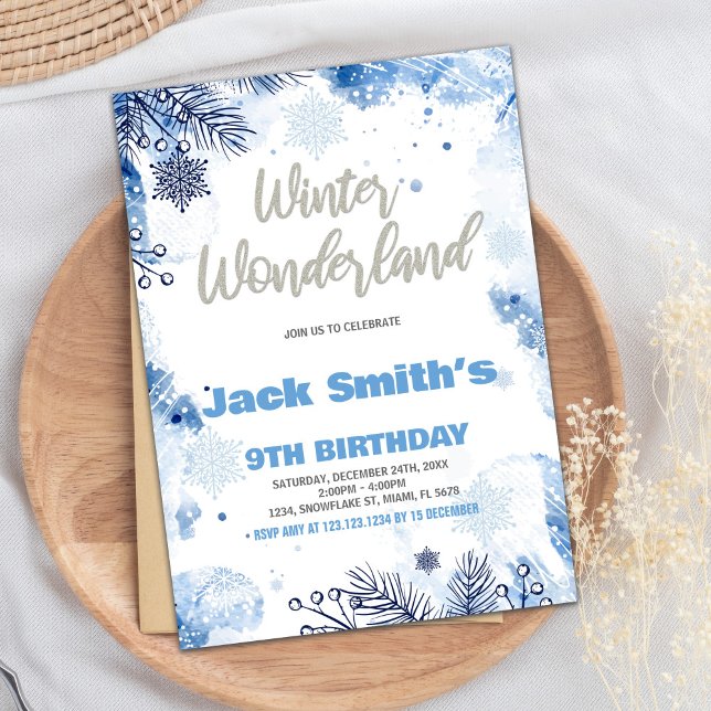 Convites Winter Wonderland Invoca Blue Silver Snow (Winter Wonderland Invitations Blue Silver Snow)
