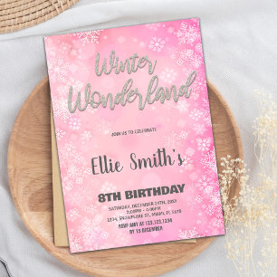 Convites Winter Wonderland Invoca Glitter de Prata Rosa