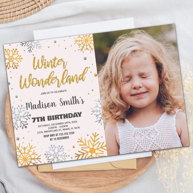 Convites Winter Wonderland Invtions Snow Dourada Com Foto (Winter Wonderland Invitations Snow Gold With Photo)