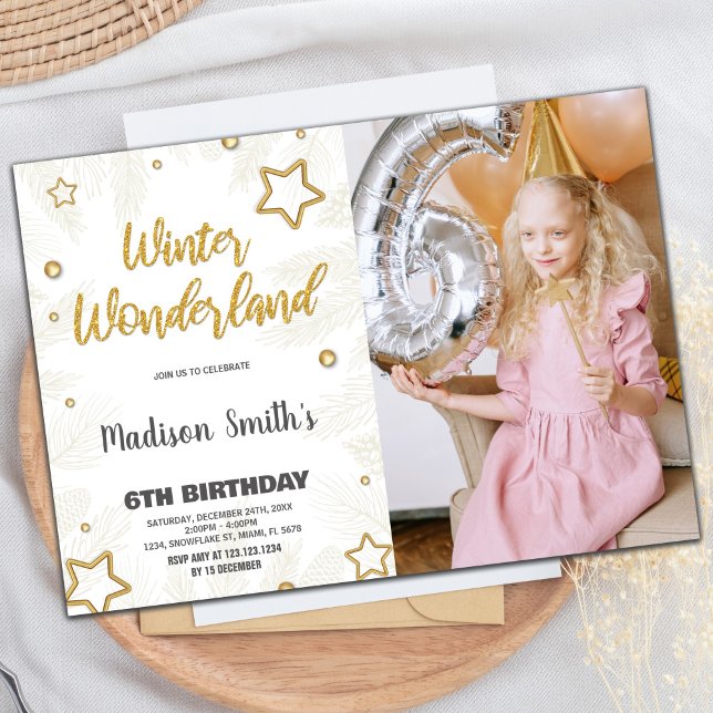 Convites Winter Wonderland Invtions Star Foto Dourada (Winter Wonderland Invitations Star Gold Photo)