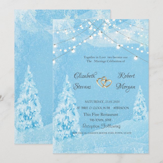 Convites Winter Wonderland, Pine Tree Weding (Frente/Verso)