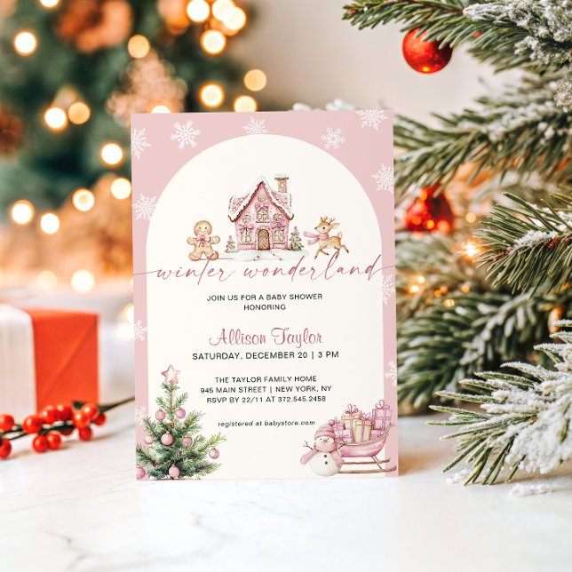 Convites Winter Wonderland Pink Girl Baby Shower (Criador carregado)