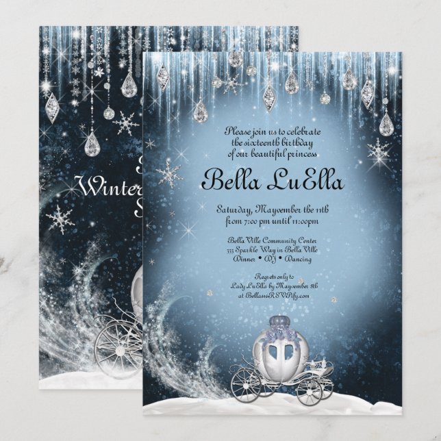 Convites Winter Wonderland Princess Party (Frente/Verso)