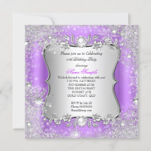 Convites Winter Wonderland Purple Silver Snowflake Party