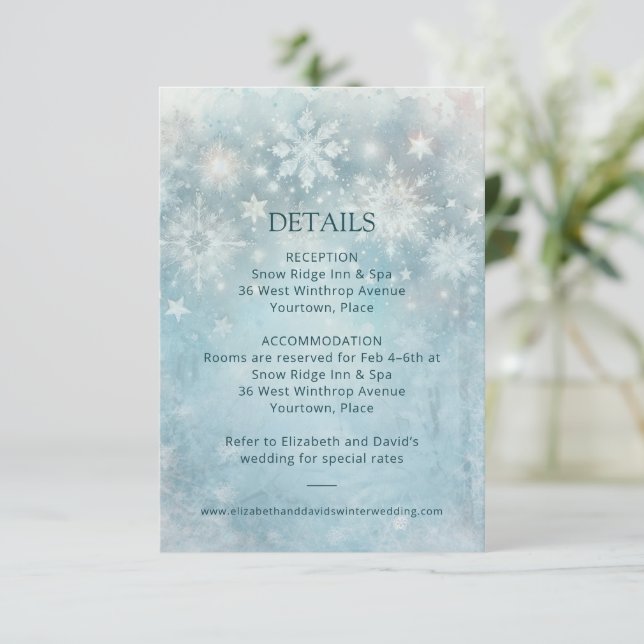 Convites Winter Wonderland Snowflake Detalhes do Casamento  (Em pé/Frente)