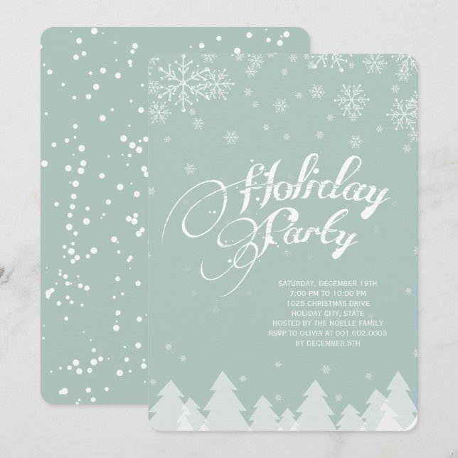 Convites Winter Wonderland Snowflakes Foliday Party (Frente/Verso)