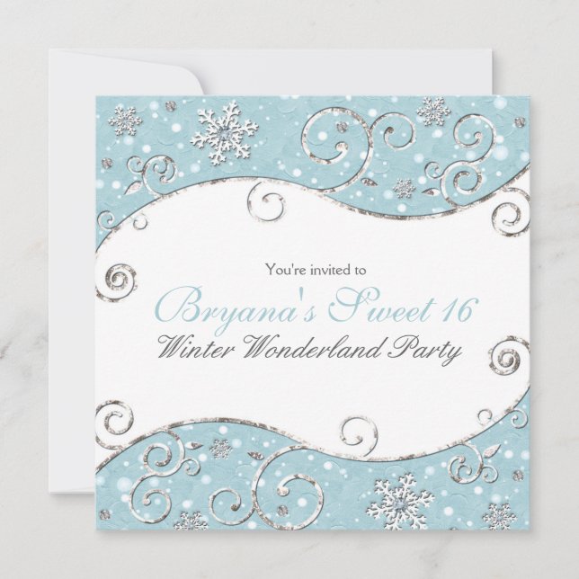 Convites Winter Wonderland Snowflakes Silver Swirl Invite (Frente)