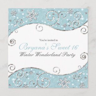 Convites Winter Wonderland Snowflakes Silver Swirl Invite