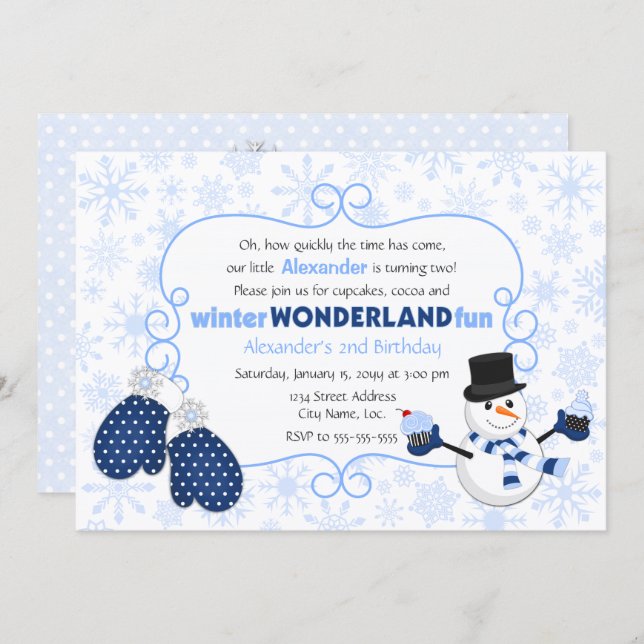 Convites Winter Wonderland Snowman Birthday (Frente/Verso)