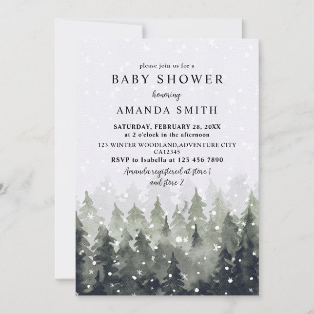 Convites Winter Wonderland Snowy Forest Baby Shower (Frente)
