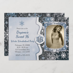 Convites Winter Wonderland Sweet 16 Party Photo Invitations