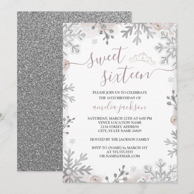 Convites Winter Wonderland SweTreze Blush Silver (Frente/Verso)