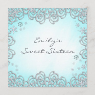 Convites Winter Wonderland Swirl Snowflakes Sweet 16