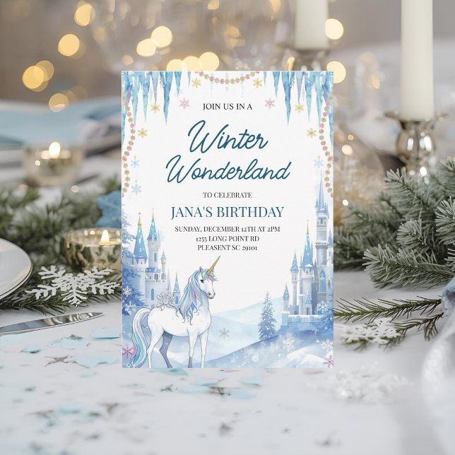 Convites Winter Wonderland Unicorn Birthday (Criador carregado)