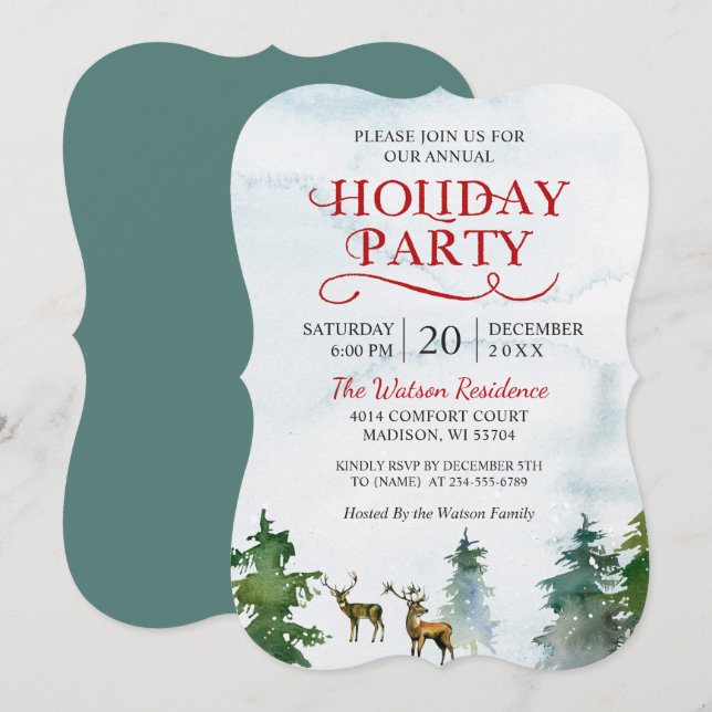 Convites Winter Wonderland Watercolor Holiday Party (Festa  (Frente/Verso)